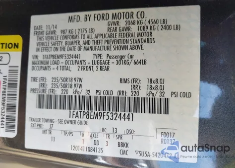 2015 Ford Mustang V6 z USA, uszkodzony, nr VIN 1FATP8EM9F5324441